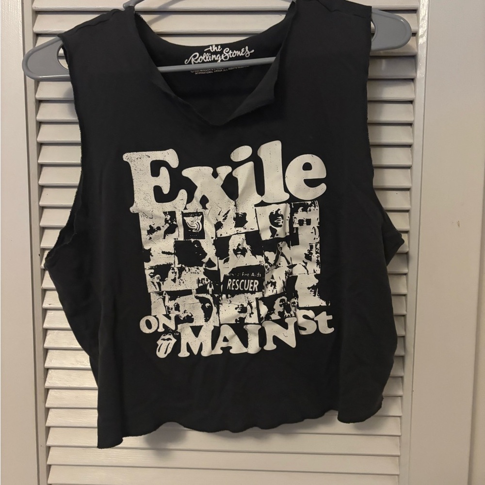 the Rolling Stones Black Graphic Exile On Main St. Crop Tank